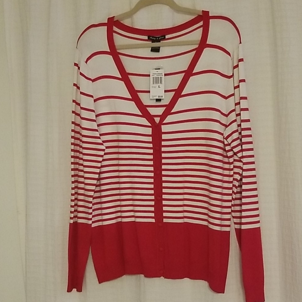 Audrey  & Grace Striped Cardigan Firehouse Red